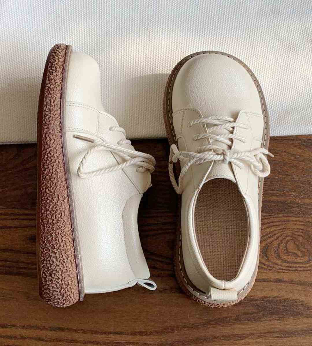 Spring Thick-soled Lace-up Round Toe Shoes Leather Aesthetic