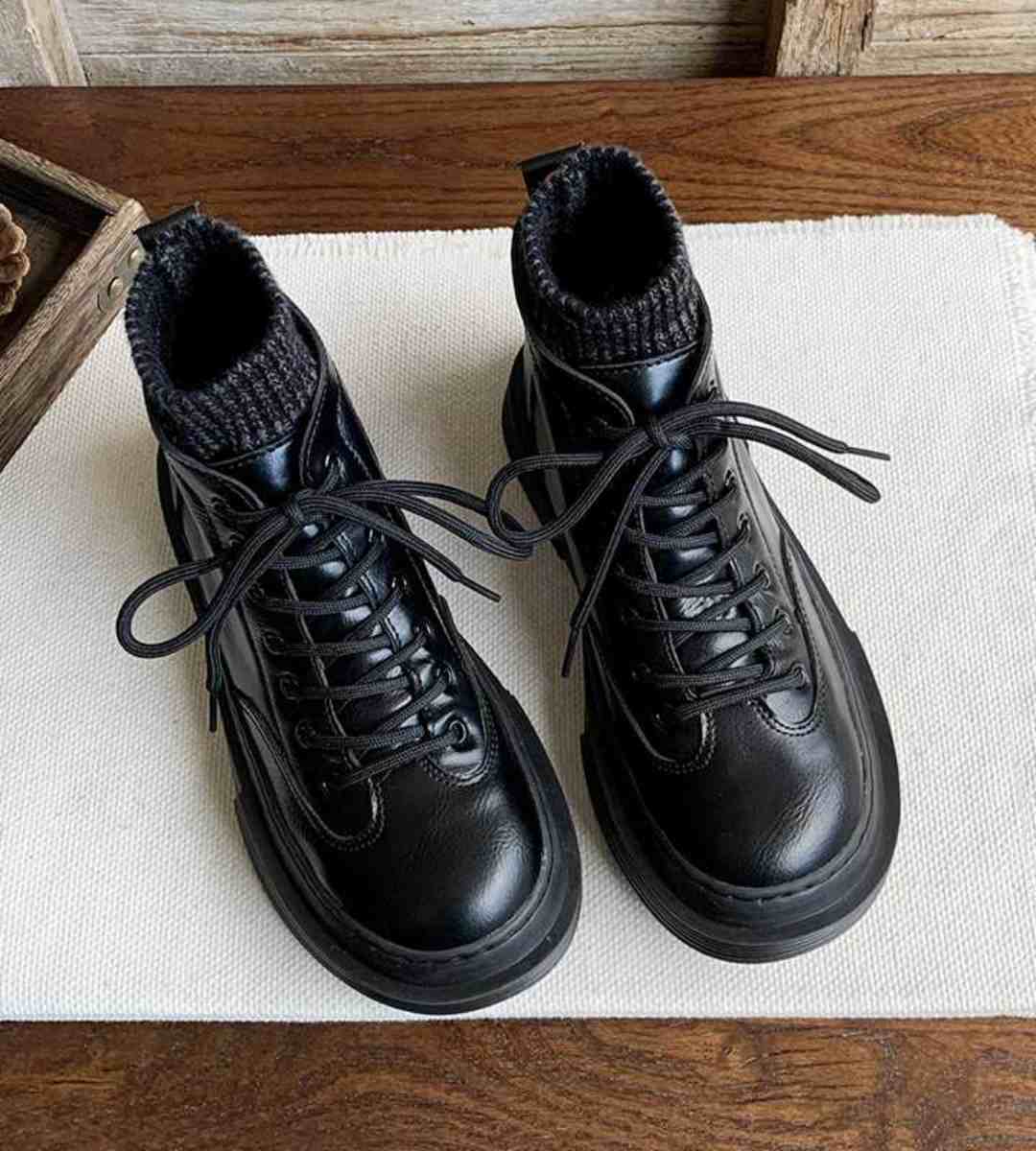 Autumn Winter Chunky Sole Short Boots Velvet Retro Style