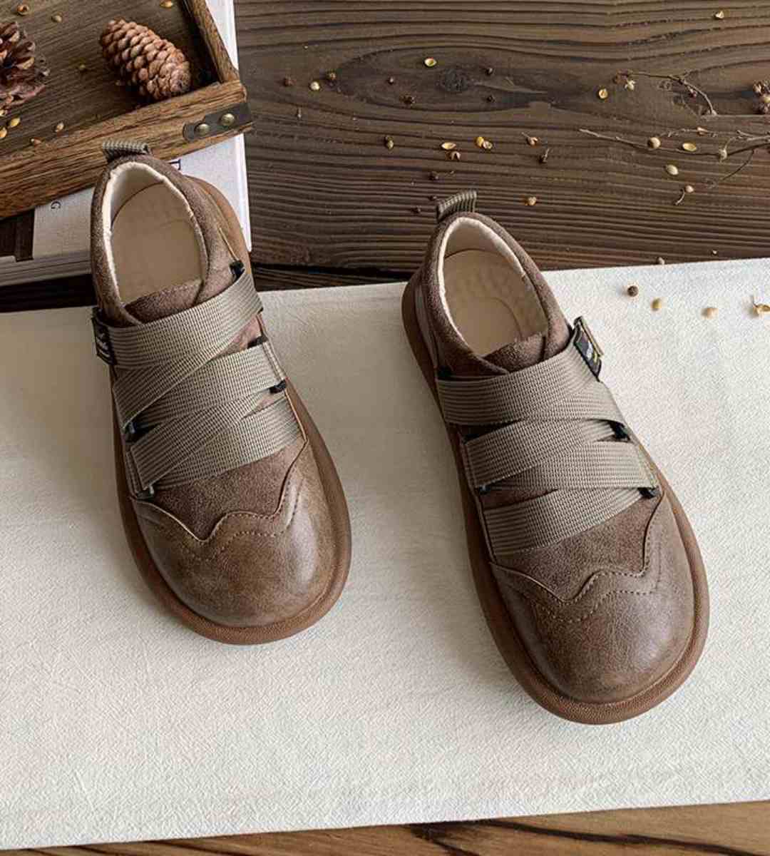 Spring Flat Leather Shoes English Style Round Toe