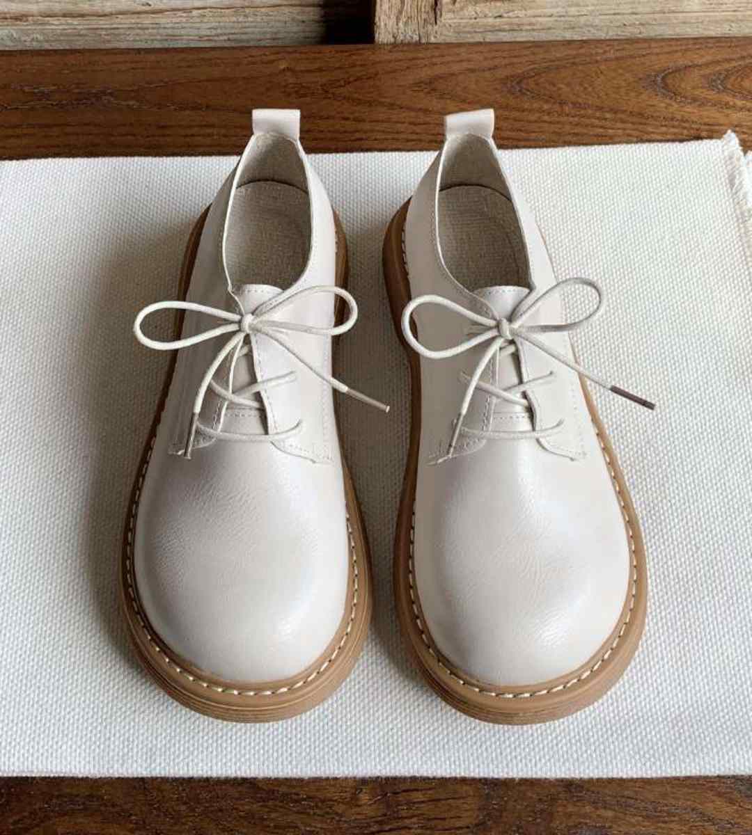 Spring Flat Leather Shoes Retro JK Style for Students