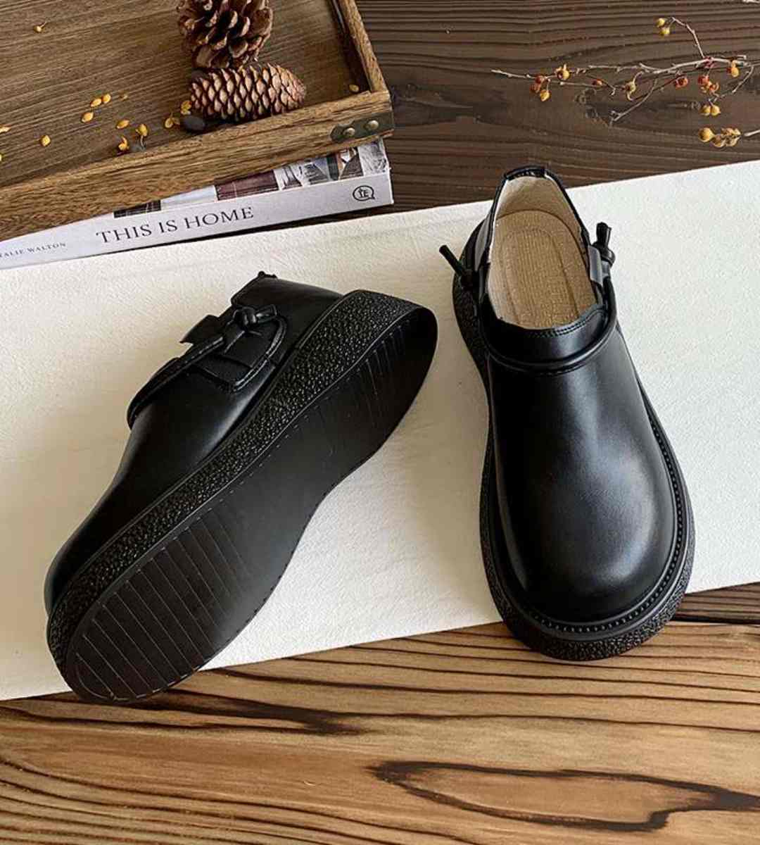 Autumn Retro Loafers Thick Sole Leather English Style Women's Casual Shoes