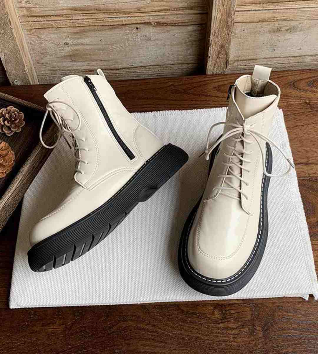 Winter Platform Martin Boots Fleece Avocado Green Stylish