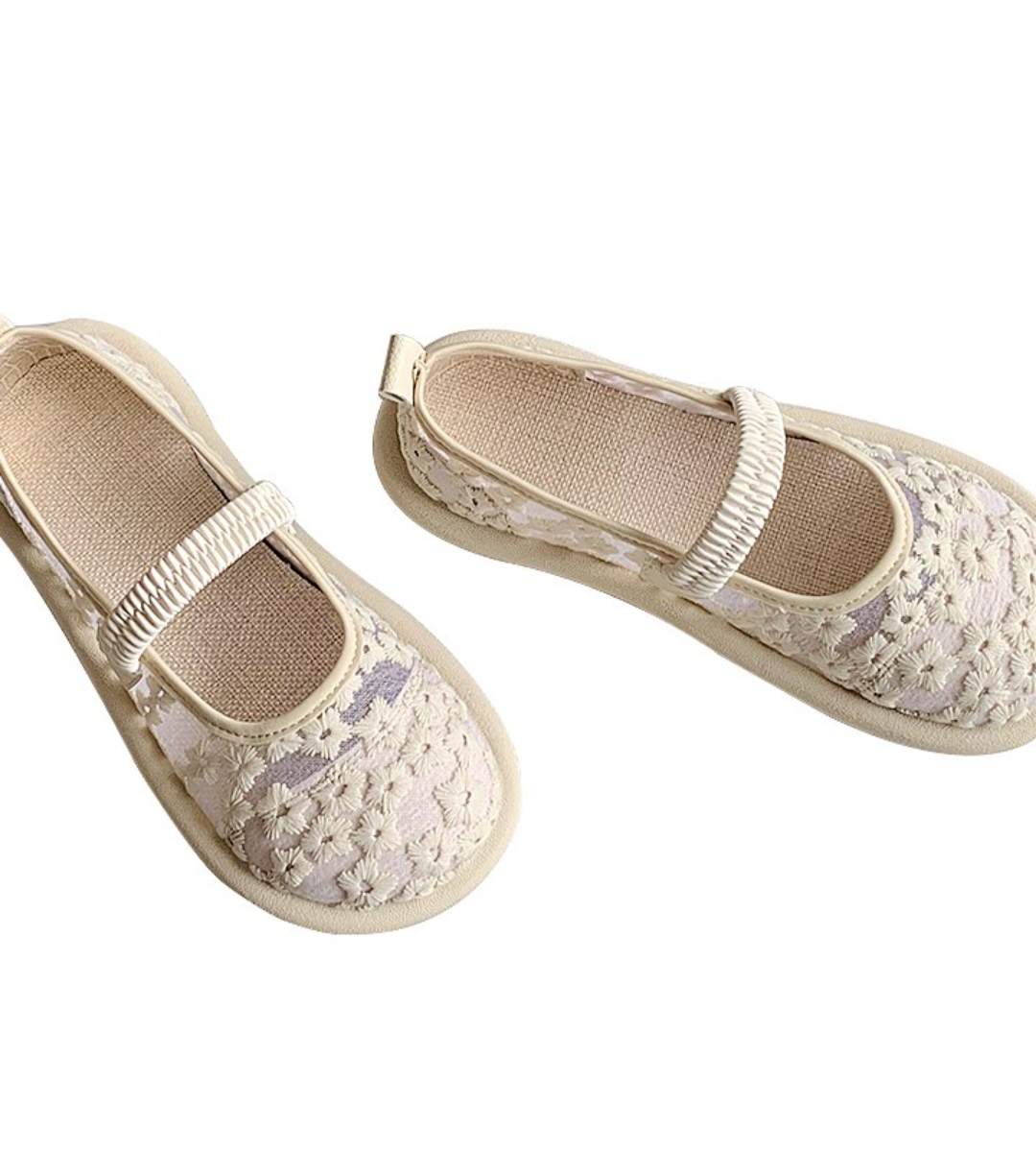 Summer Mary Jane Lace Mesh Flat Shoes Cotton Linen Style