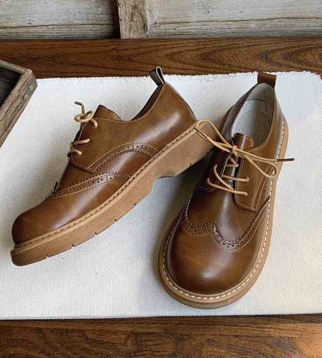 Spring-Brogue Leather Shoes-Women's-Campus Style-JK Shoes