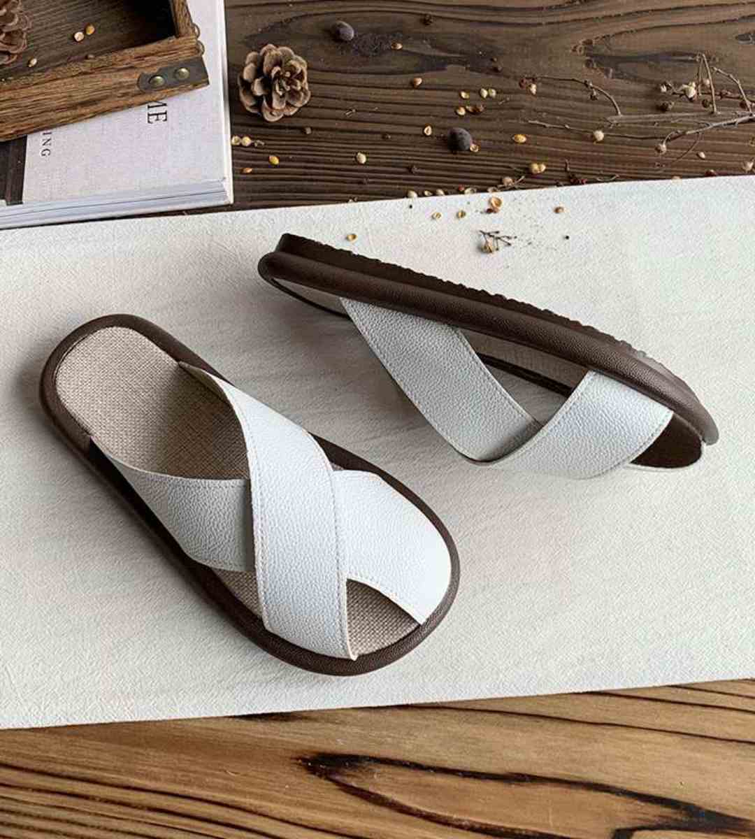 Summer Mule Shoes Cotton-Linen Flat Casual Soft底