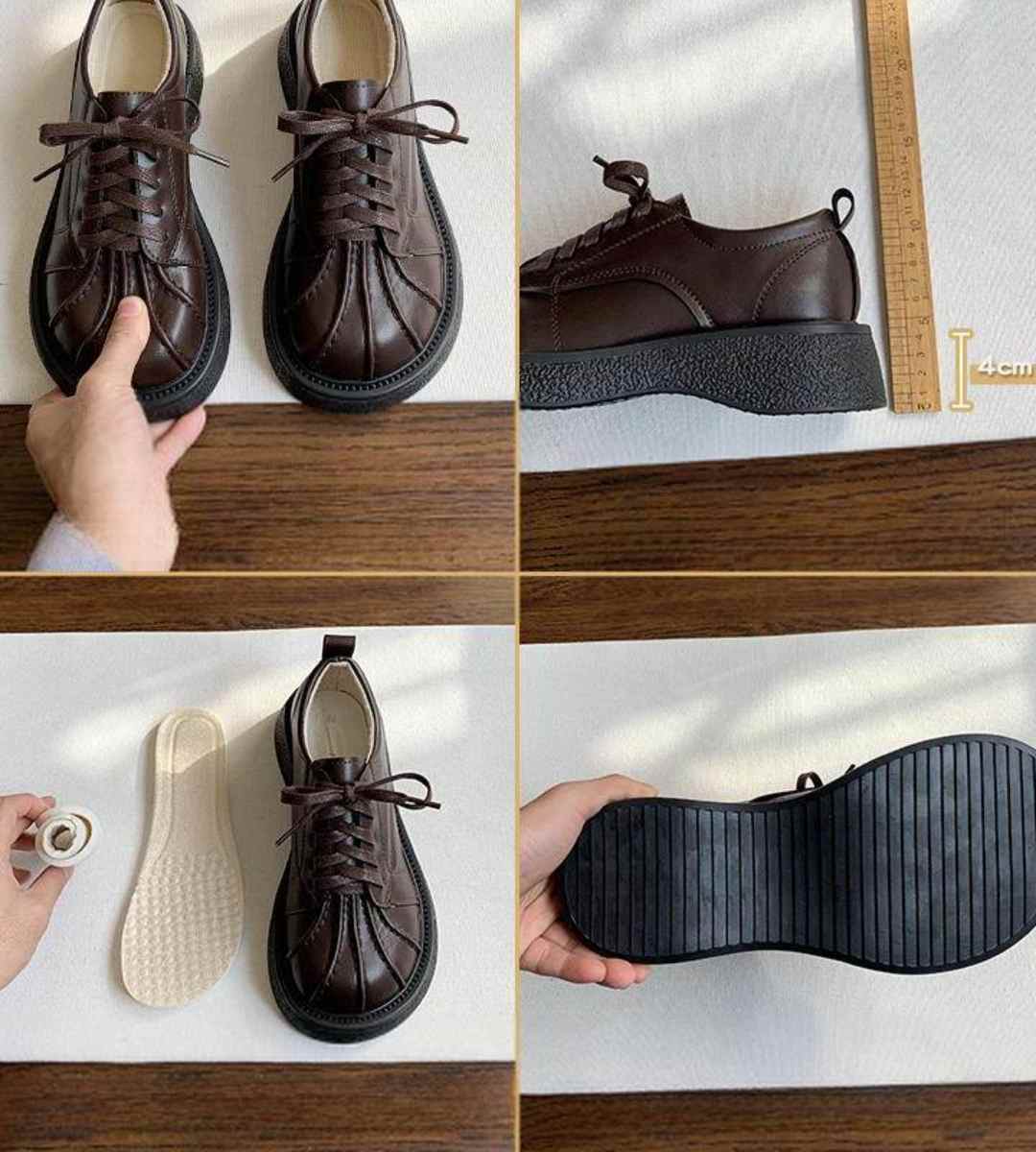 Spring Vintage Shell Toe Leather Thick Sole Shoes Retro