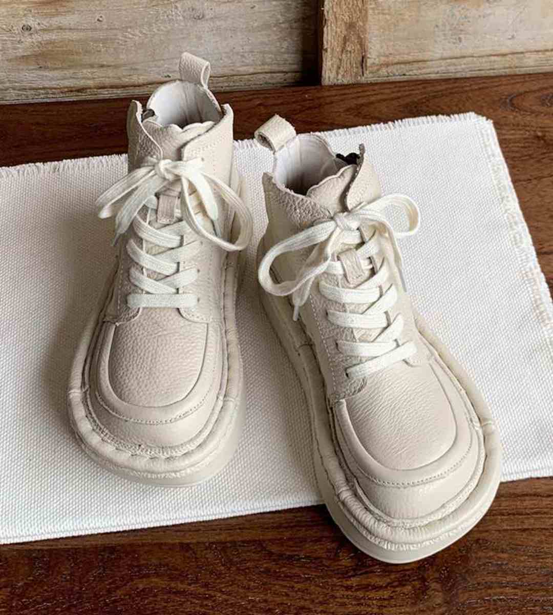 Spring Short Boots Genuine Leather Artsy Chunky Ankle Boots