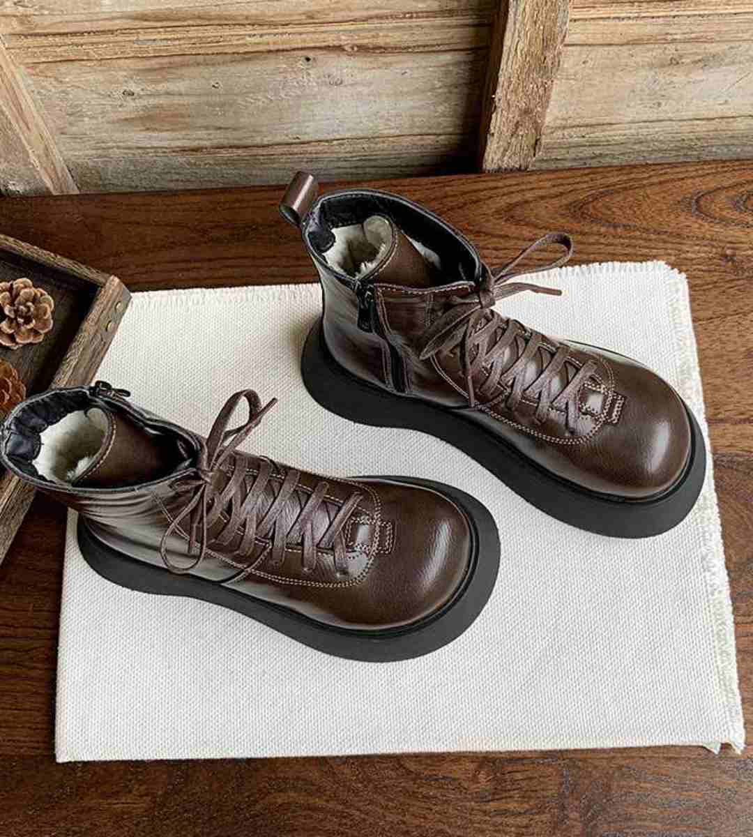 Winter-Short Boots-Fleece-Leather-Brogue Boots