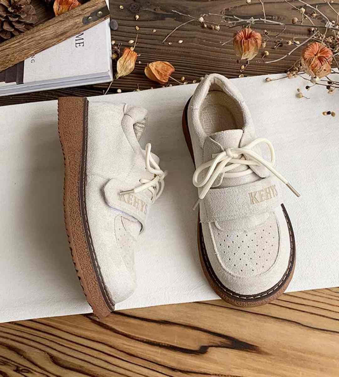 Autumn Casual Round Toe Thick Sole Suede Shoes Women