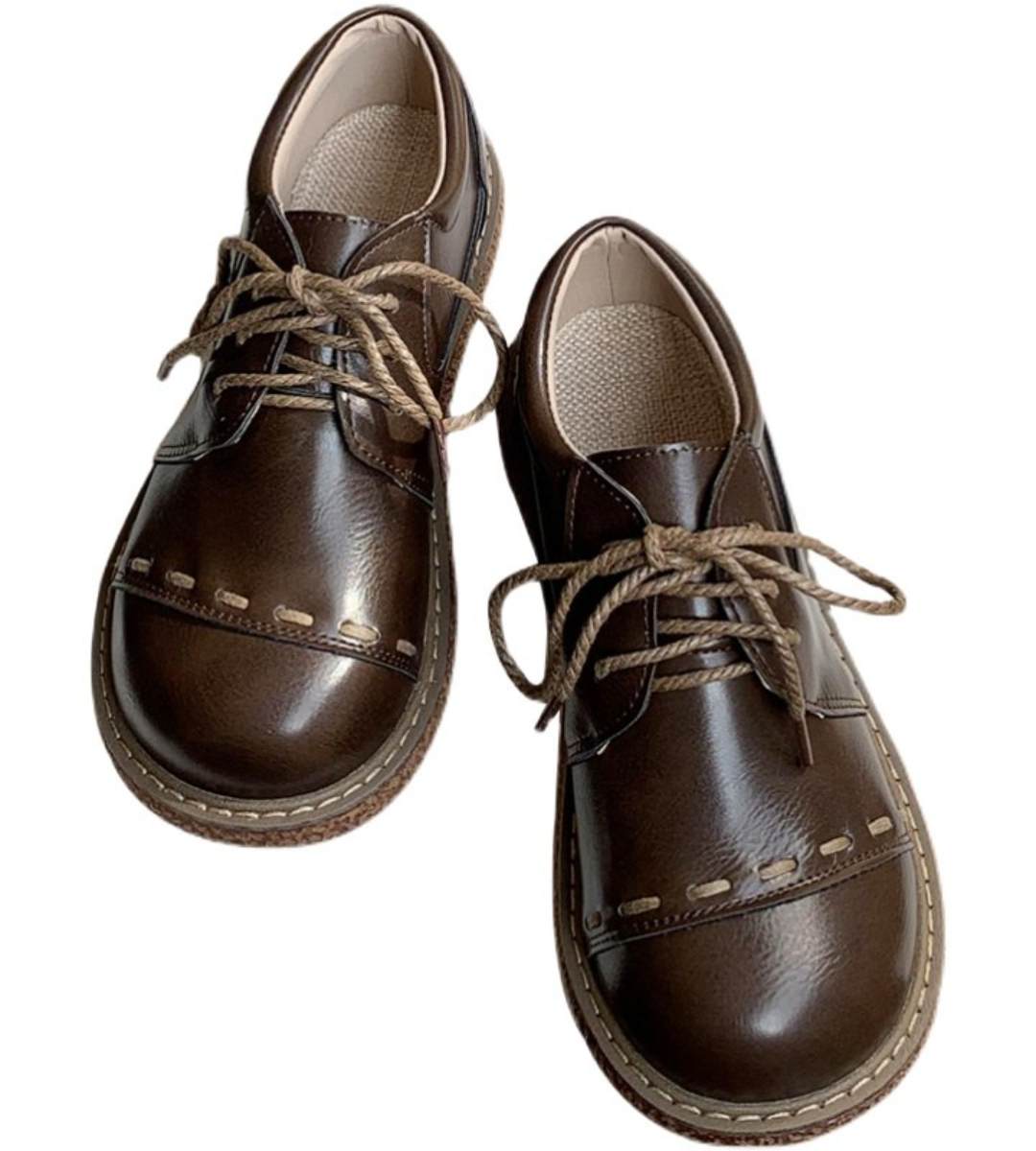 Spring Vintage Leather Round Toe Thick Sole Shoes