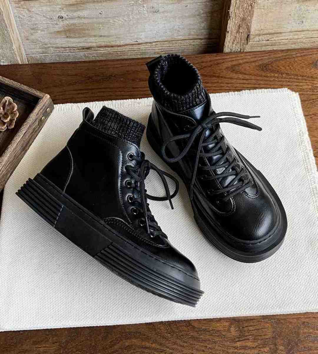 Autumn Winter Chunky Sole Short Boots Velvet Retro Style