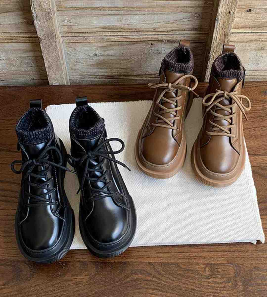 Winter-Short Boots-Fleece-Retro-English Style-Martin Boots