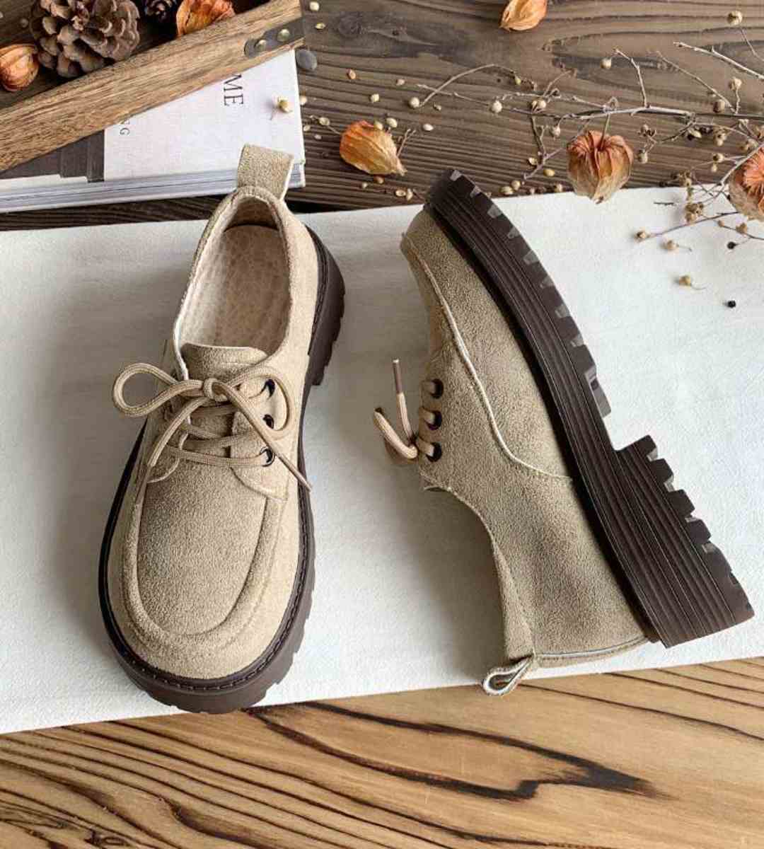 Autumn 2024 - Leather Shoes - Suede - British Style - Chunky Heel