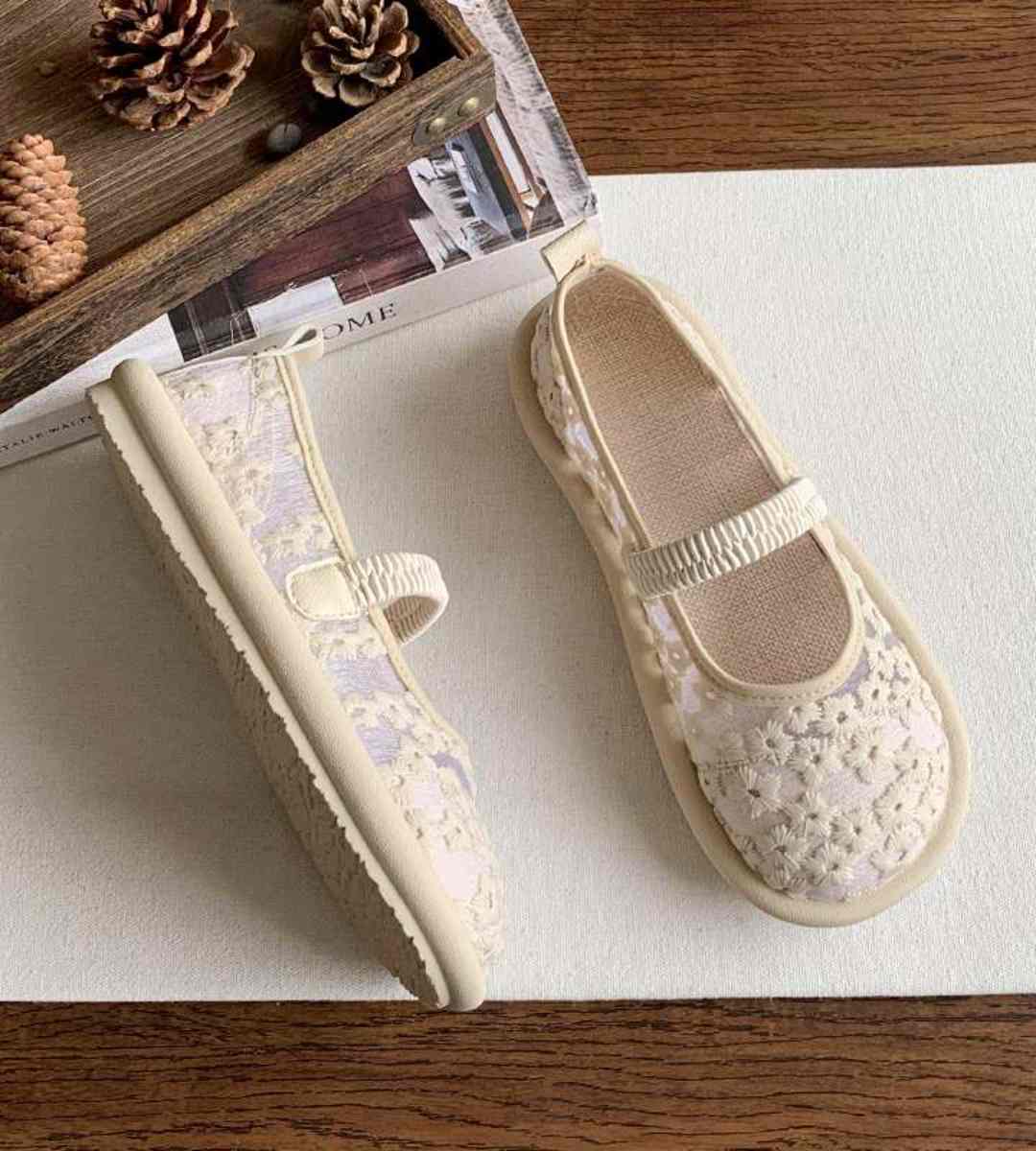 Summer Mary Jane Lace Mesh Flat Shoes Cotton Linen Style