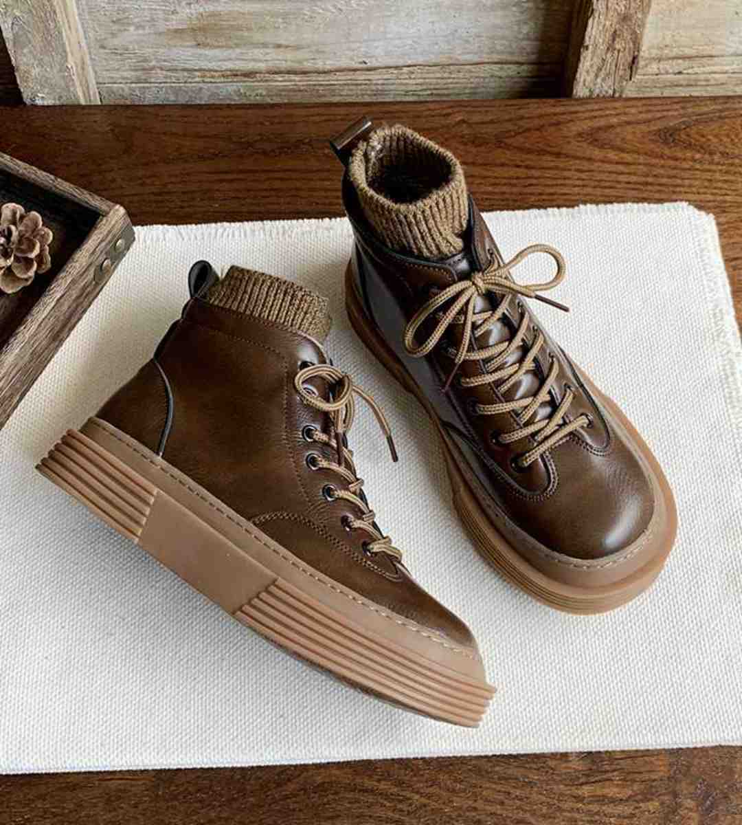 Autumn Winter Chunky Sole Short Boots Velvet Retro Style