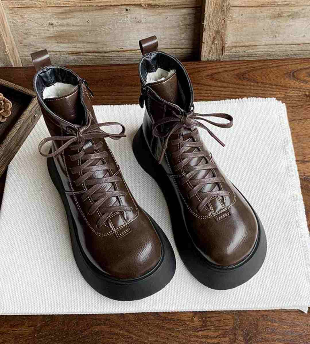 Winter-Short Boots-Fleece-Leather-Brogue Boots