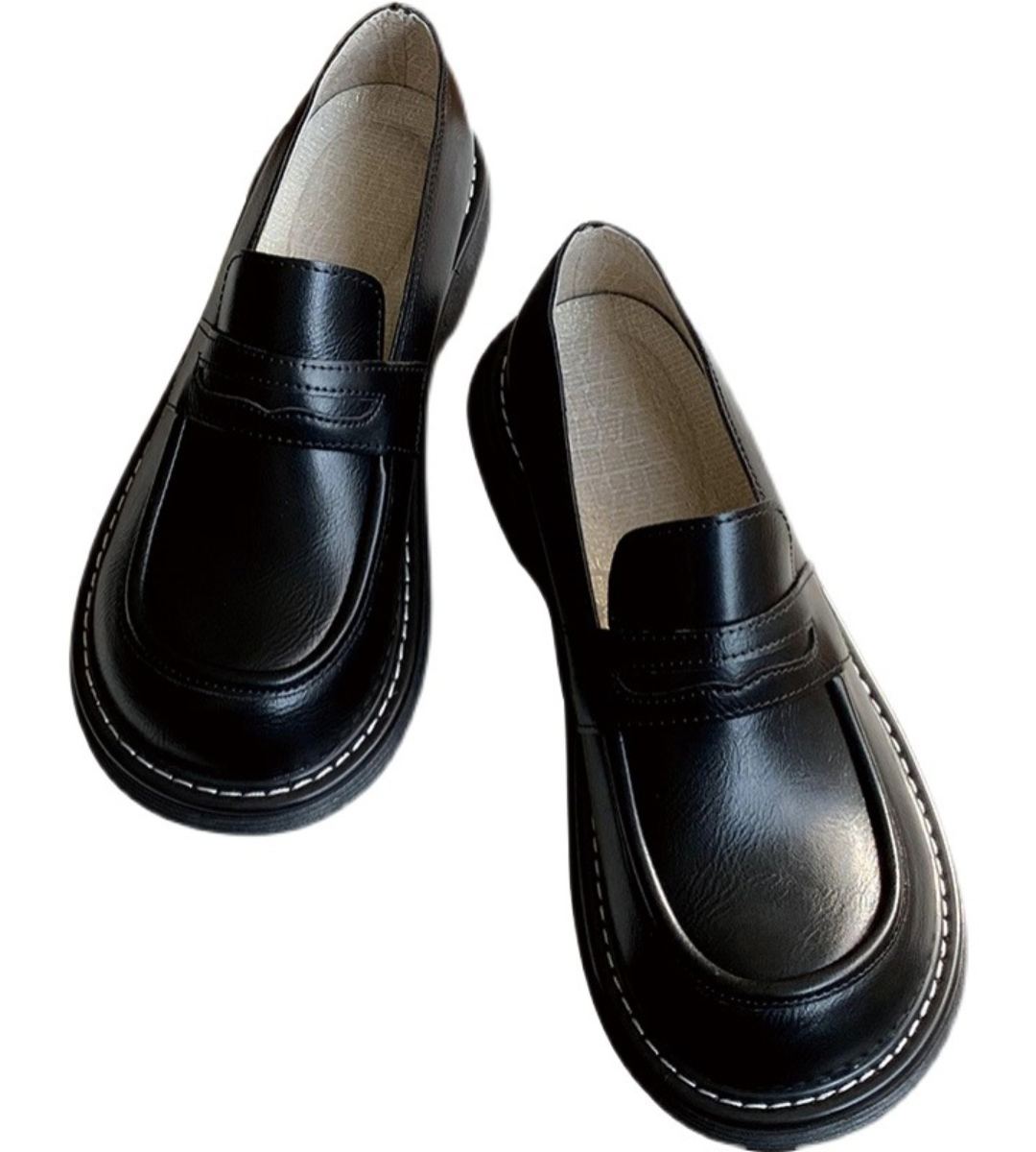 2024 Fall Women's Leather Thick Sole Loafers Jk Shoes