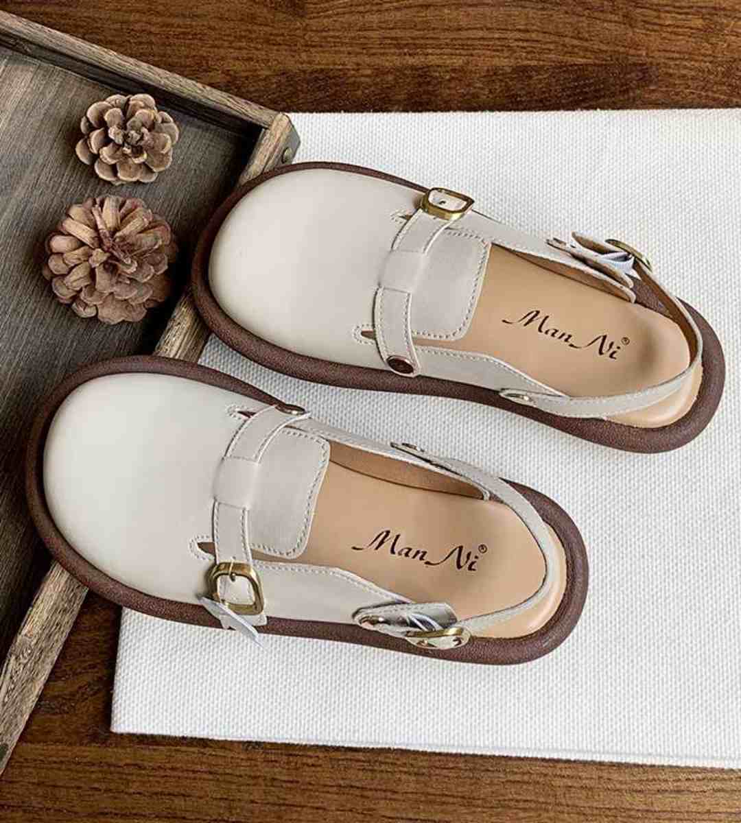 Summer Leather Cute Chunky Sandals College Style Slip-ons