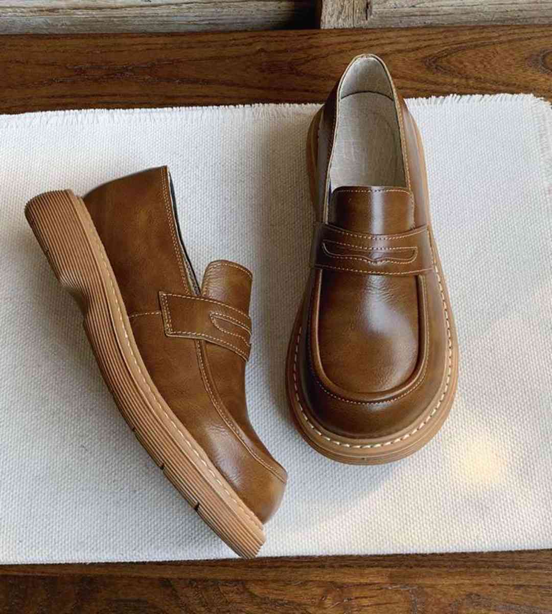 2024 Fall Women's Leather Thick Sole Loafers Jk Shoes