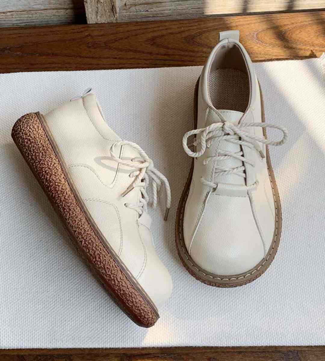 Autumn Lace-up Round-toe Leather Shoes Retro Casual