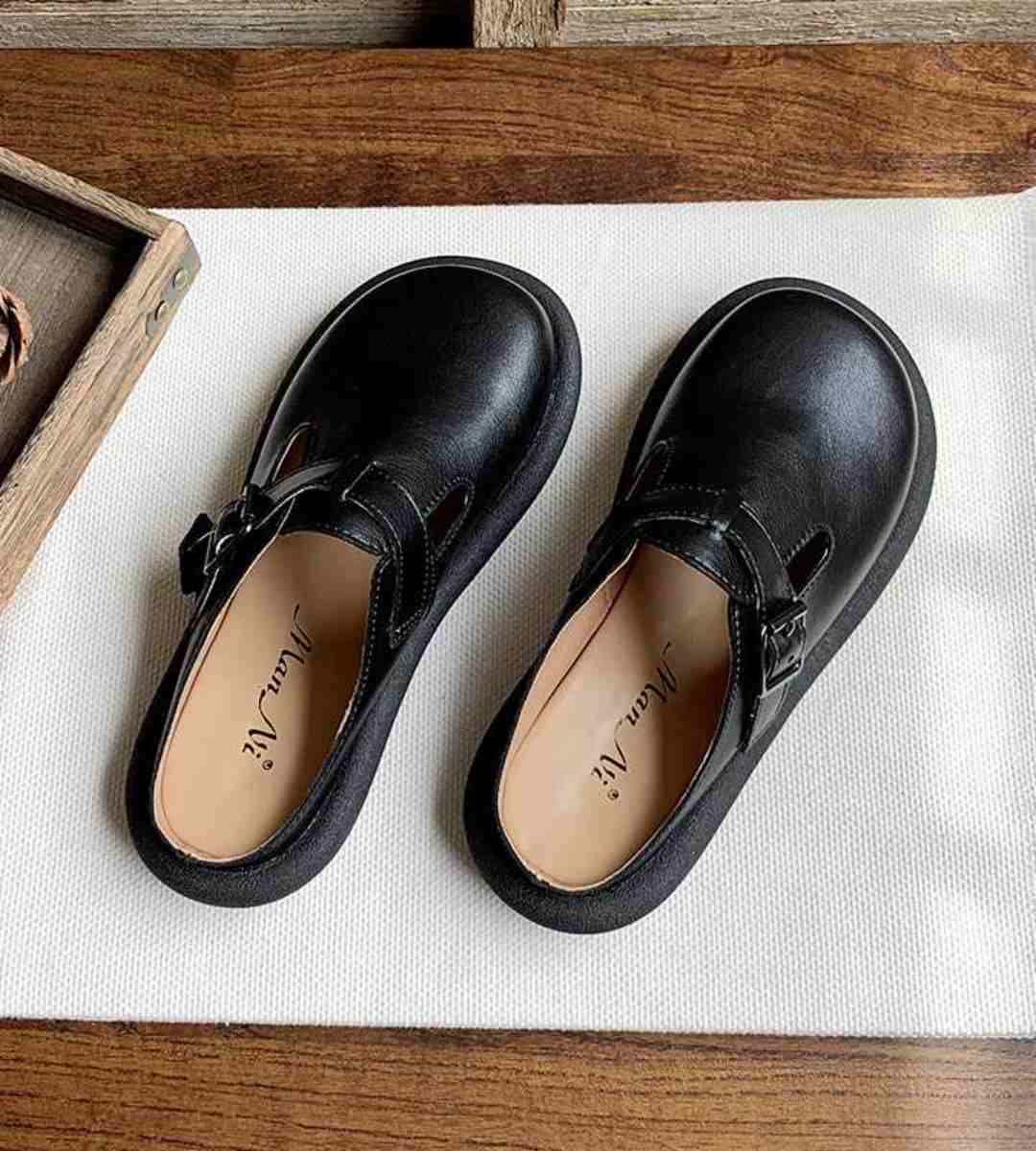 Summer loafer slides genuine leather cute big head shoes women's