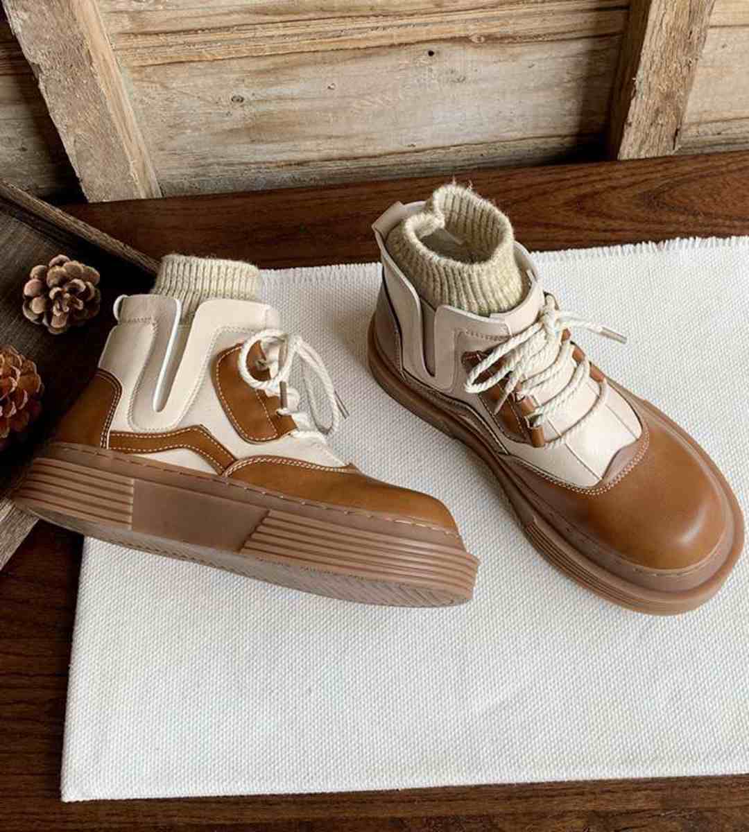 Fall Short Martin Boots Women Color-blocked Plush Cotton Style