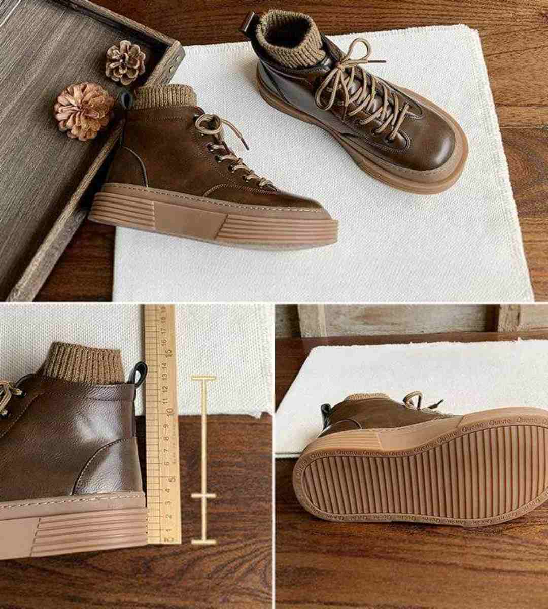 Autumn Winter Chunky Sole Short Boots Velvet Retro Style