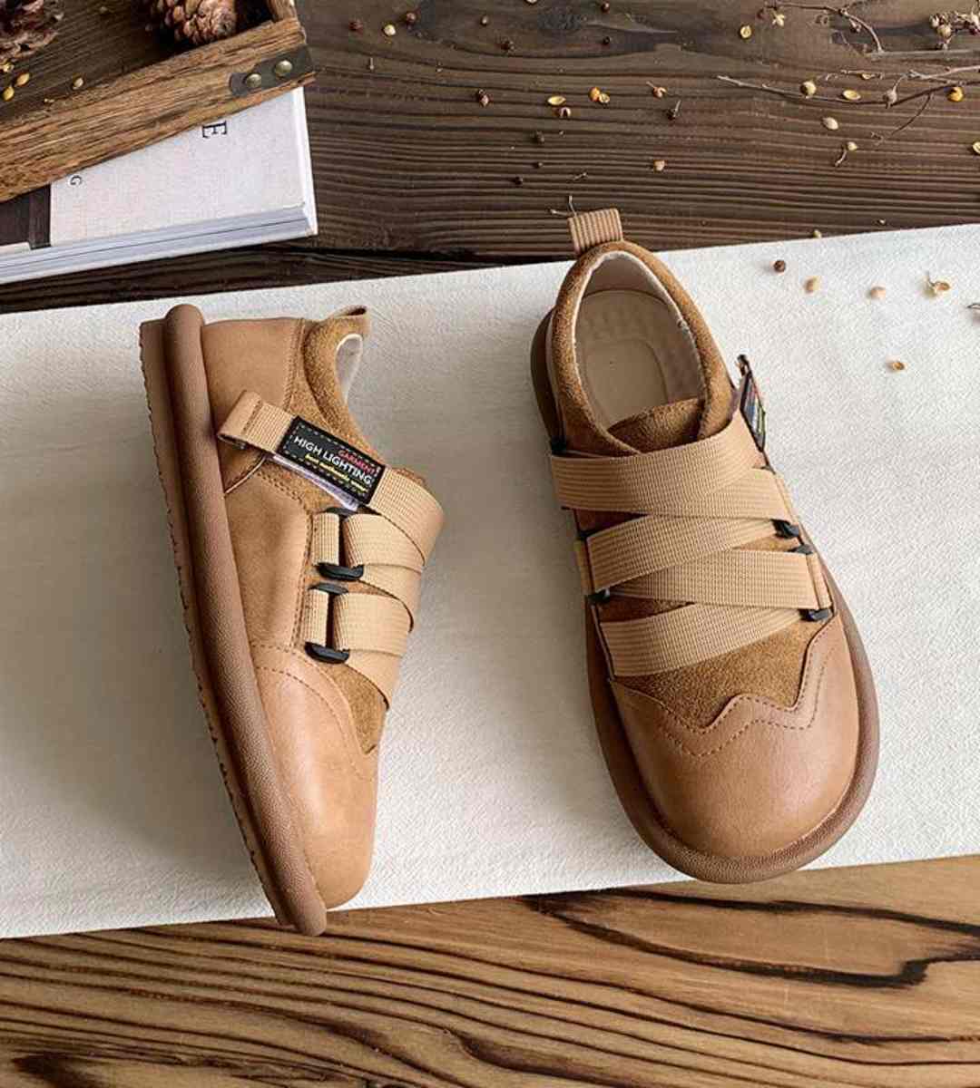 Spring Flat Leather Shoes English Style Round Toe