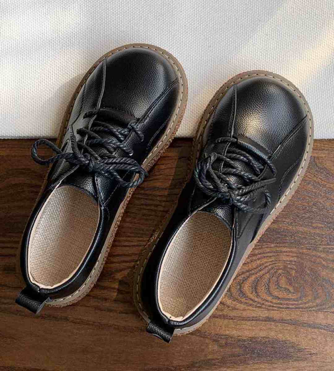 Autumn Lace-up Round-toe Leather Shoes Retro Casual