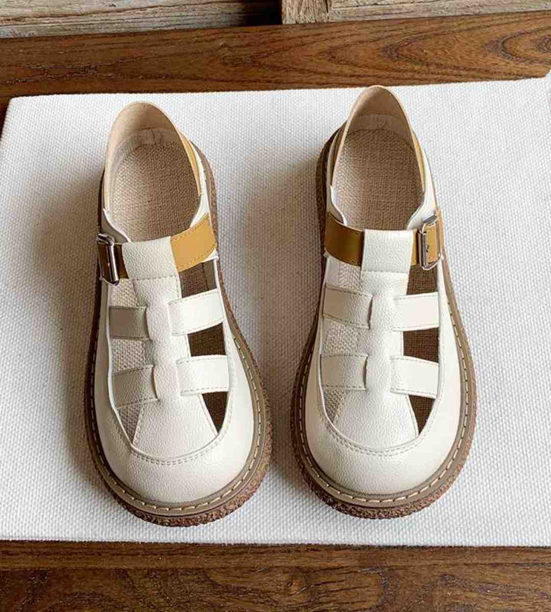 Summer-Flat shoes-Cotton and linen-Academic-Hollow sandals
