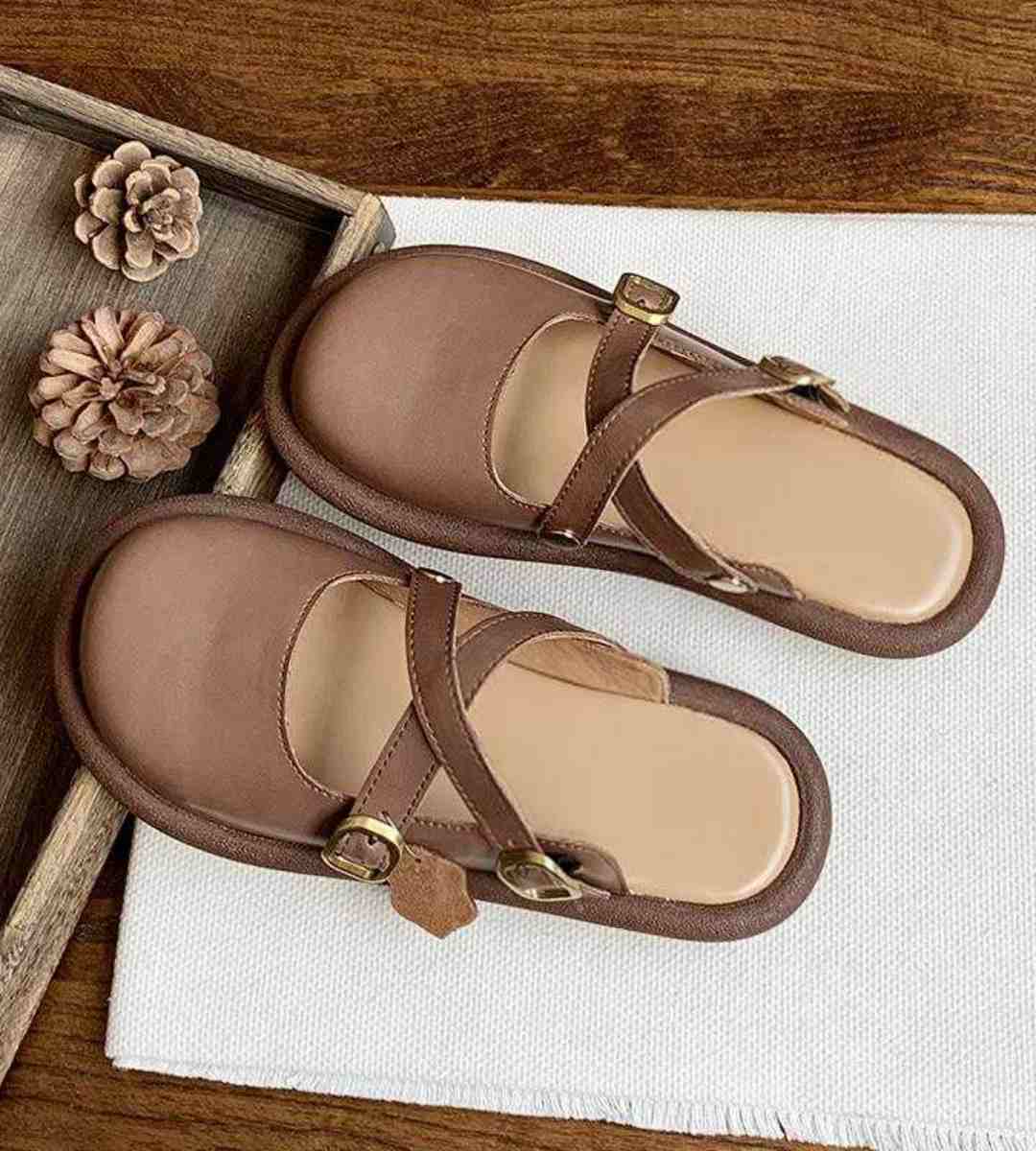 Summer Slide Sandals Genuine Leather Casual Mule Shoes