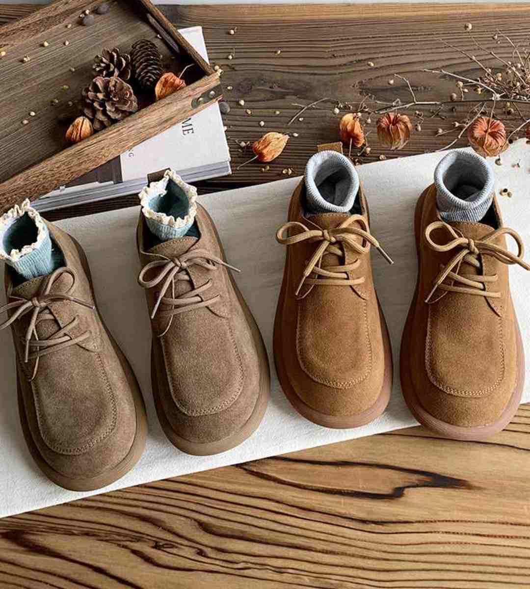 Autumn 2024 Women's Flat Lace-Up Suede Loafers