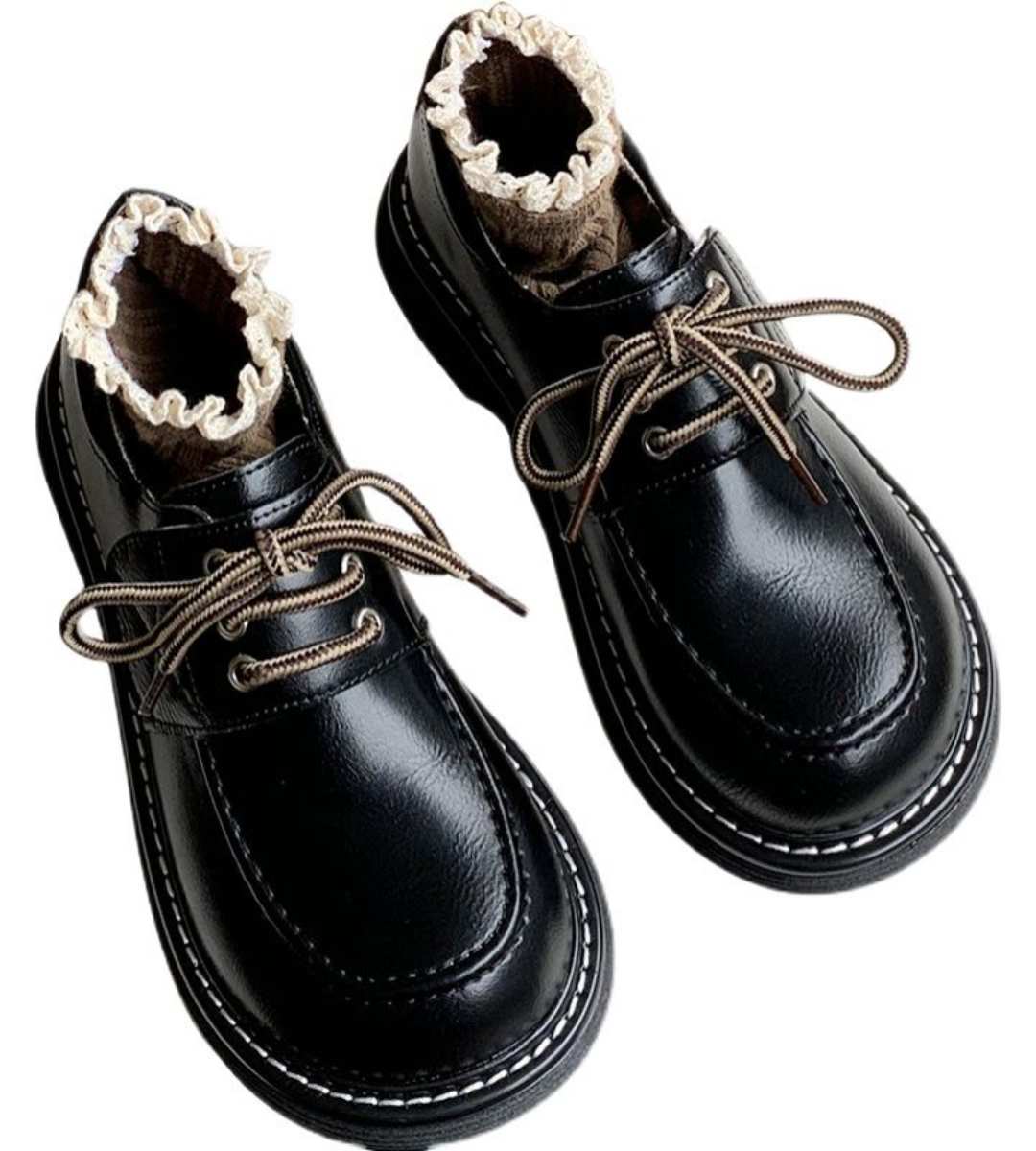 2024 Spring JK Uniform Thick-Soled Flats Leather Women