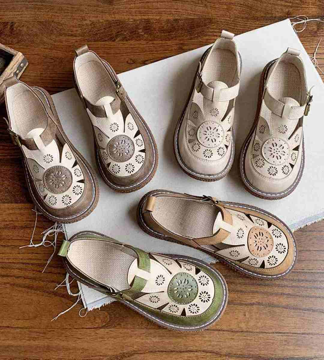 Summer Sandals Leather Artsy Hollow Thick-soled Roman Shoes