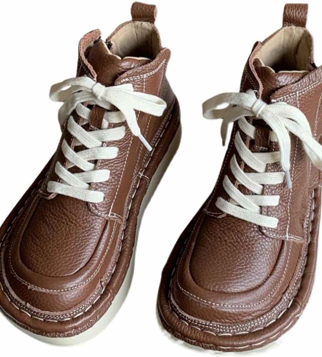 Spring Short Boots Genuine Leather Artsy Chunky Ankle Boots