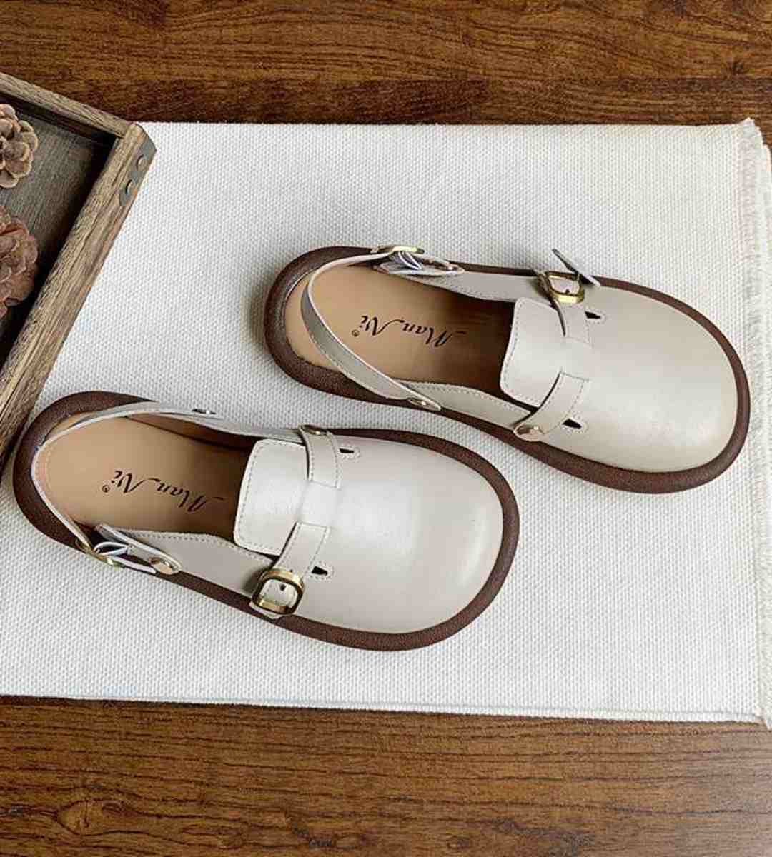 Summer Leather Cute Chunky Sandals College Style Slip-ons