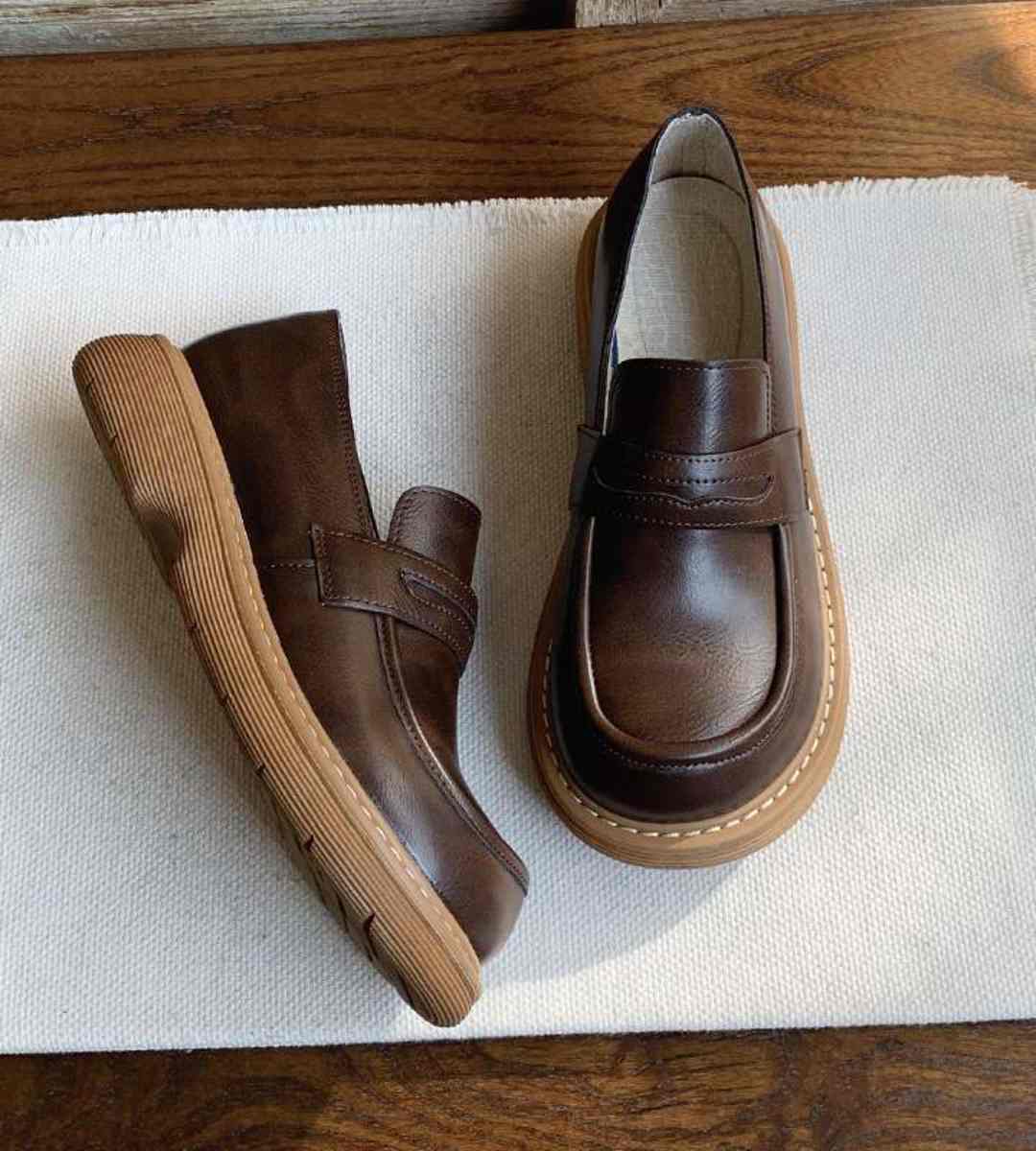 2024 Fall Women's Leather Thick Sole Loafers Jk Shoes