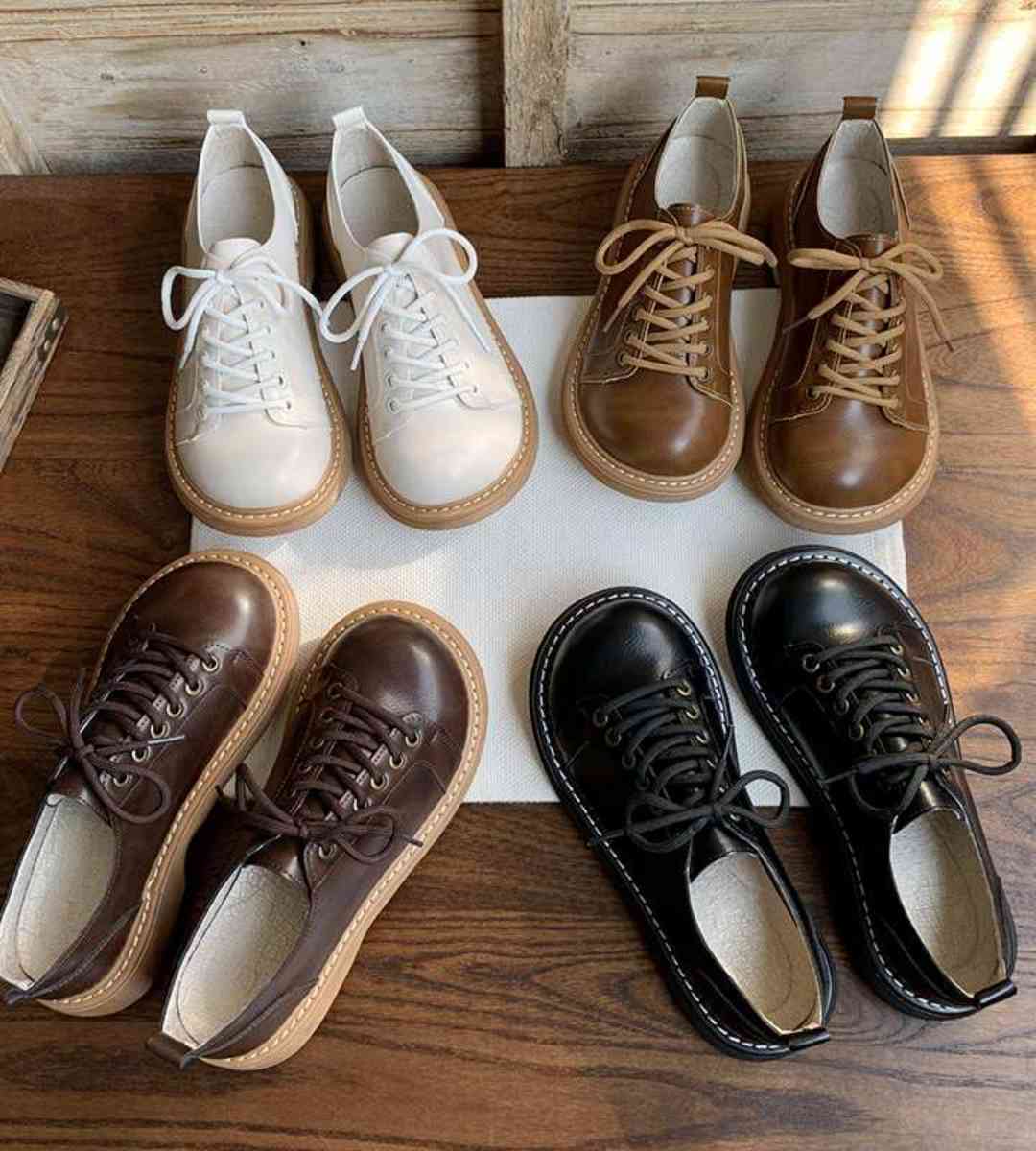 Spring Flat Vintage Leather JK Uniform Shoes Women