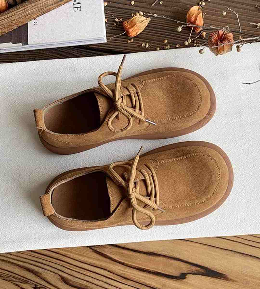 Autumn 2024 Women's Flat Lace-Up Suede Loafers