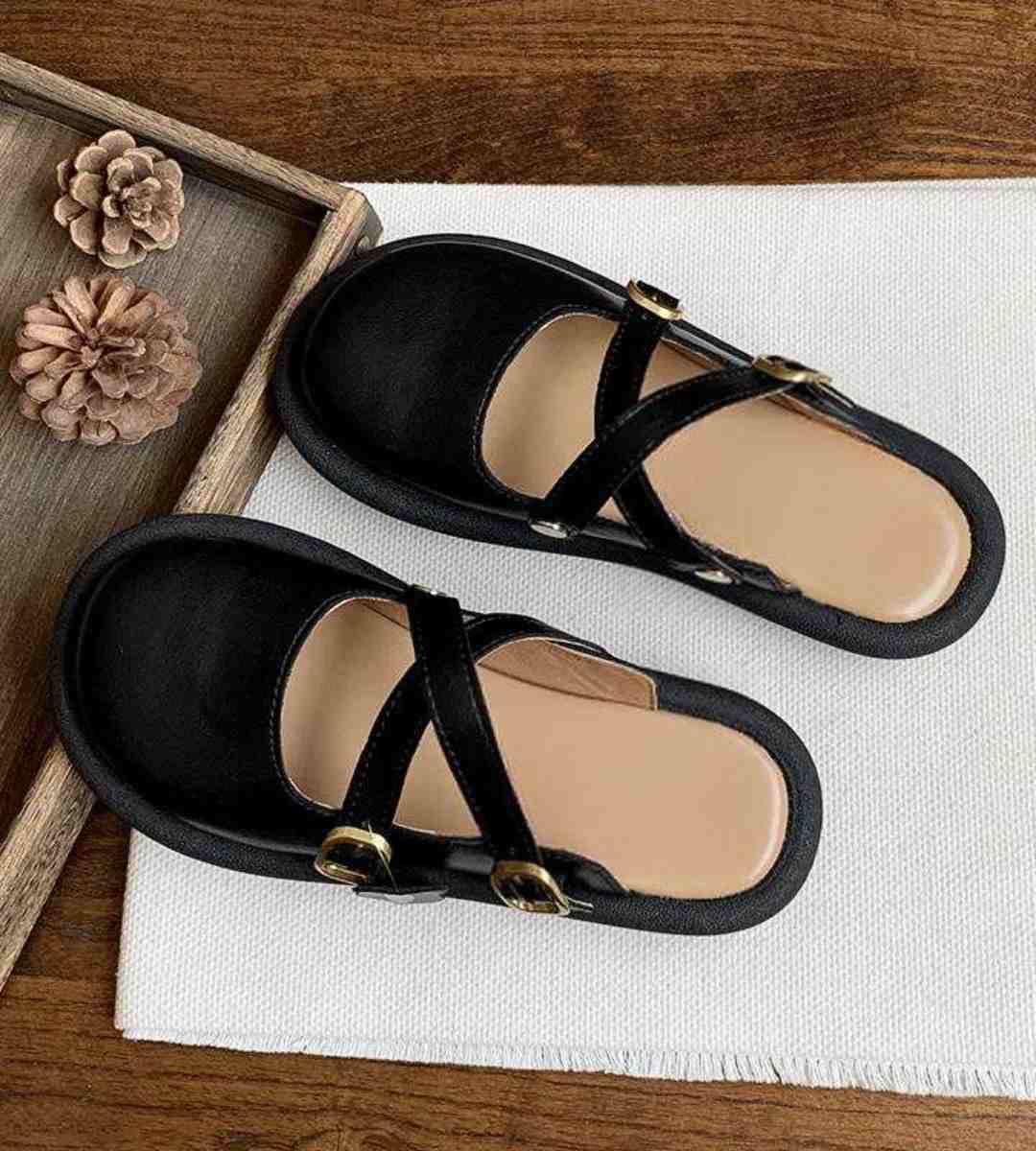 Summer Slide Sandals Genuine Leather Casual Mule Shoes