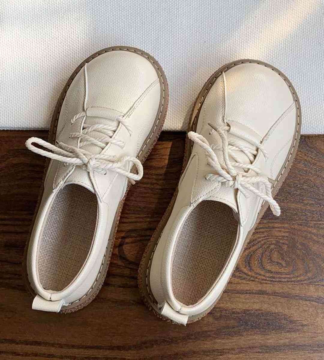 Autumn Lace-up Round-toe Leather Shoes Retro Casual