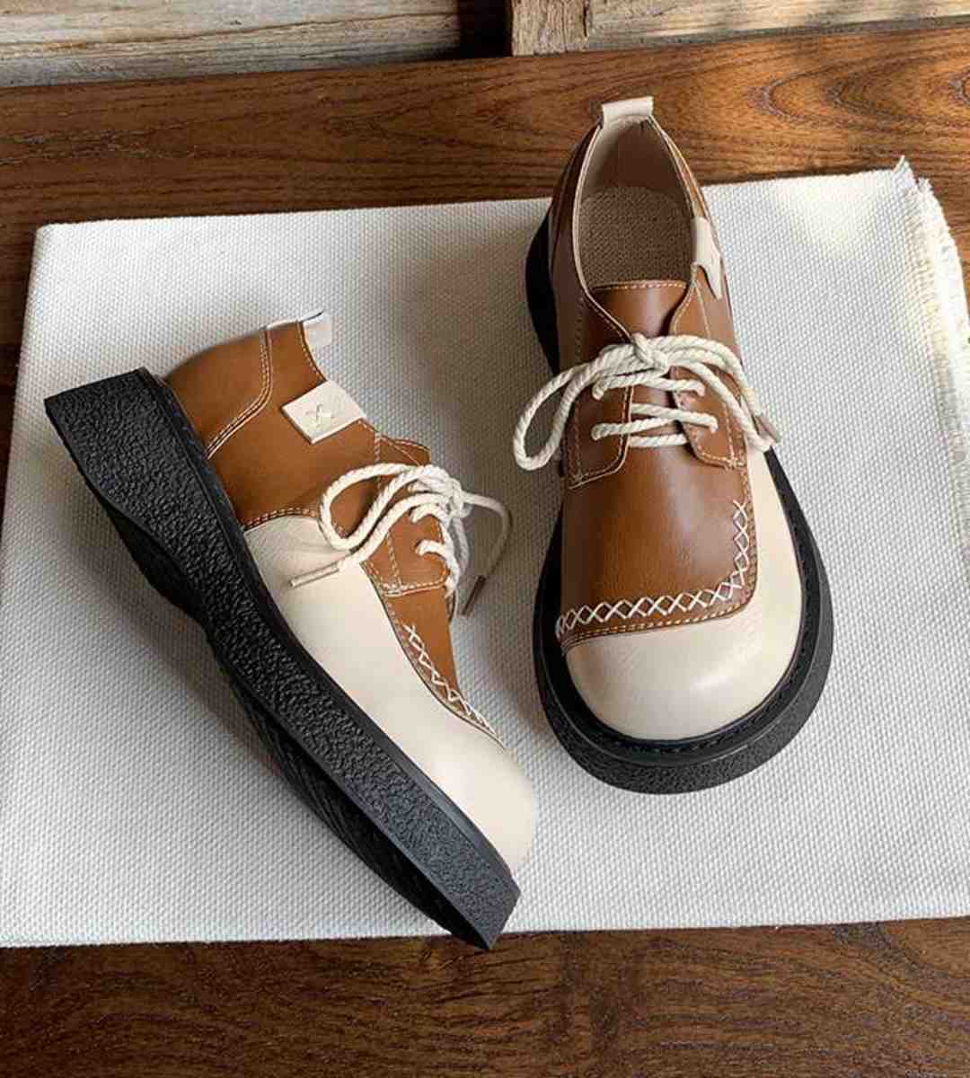 Spring Chunky Leather Shoes Retro Colorful Platform Flats