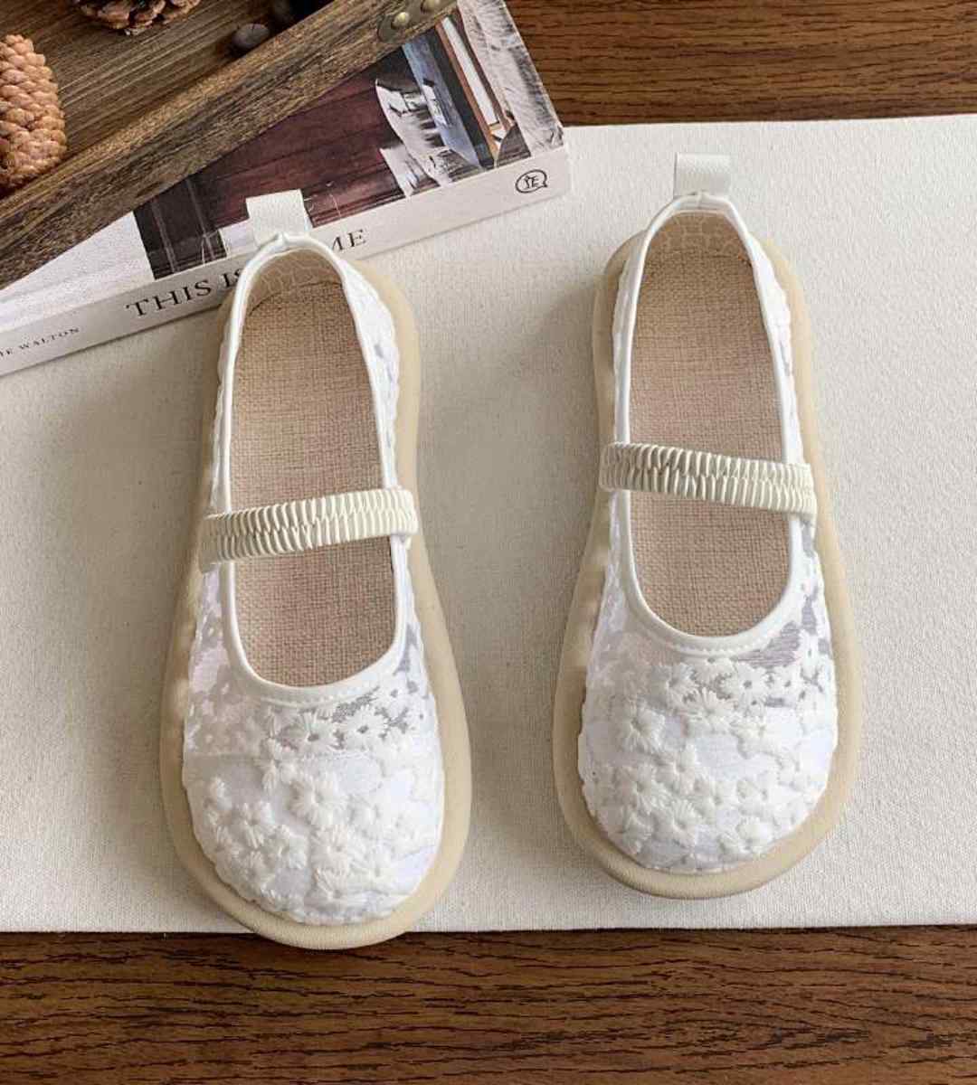 Summer Mary Jane Lace Mesh Flat Shoes Cotton Linen Style