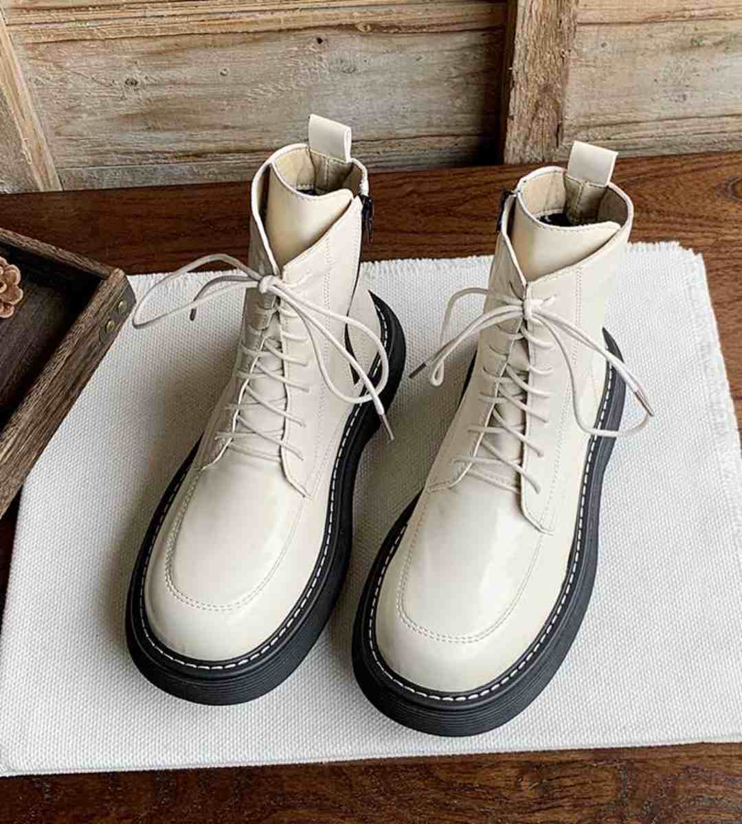 Winter Platform Martin Boots Fleece Avocado Green Stylish