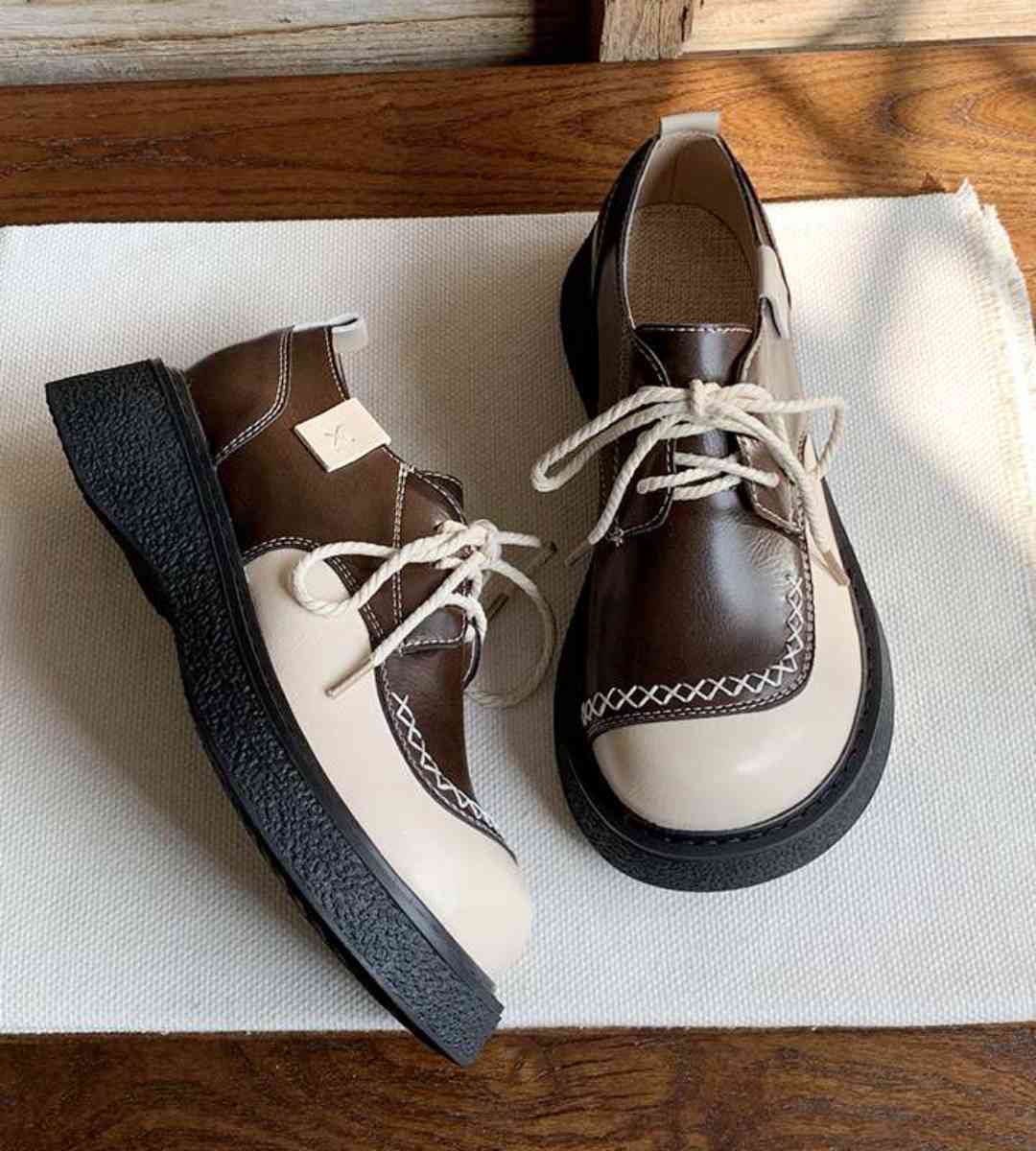 Spring Chunky Leather Shoes Retro Colorful Platform Flats