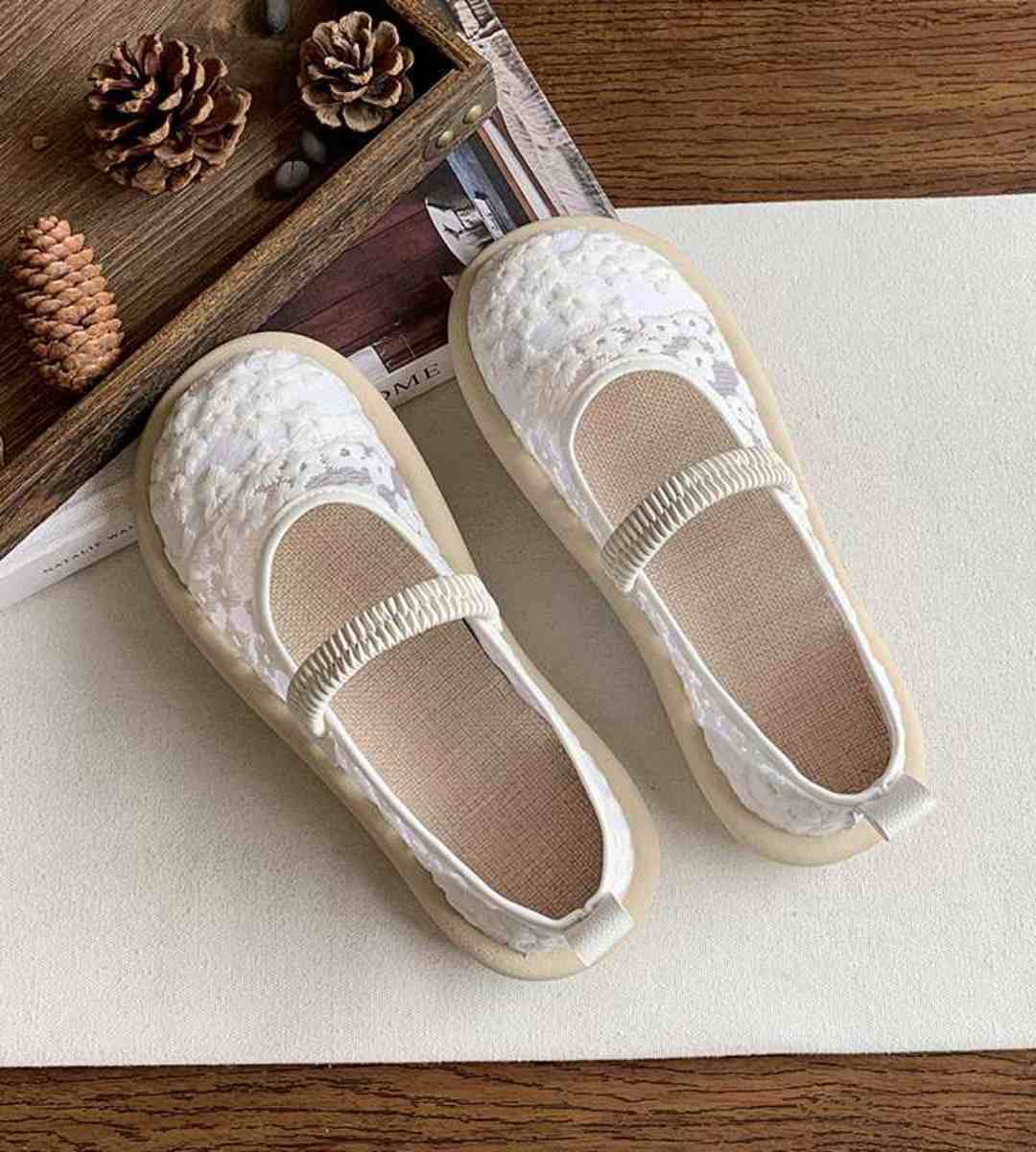 Summer Mary Jane Lace Mesh Flat Shoes Cotton Linen Style