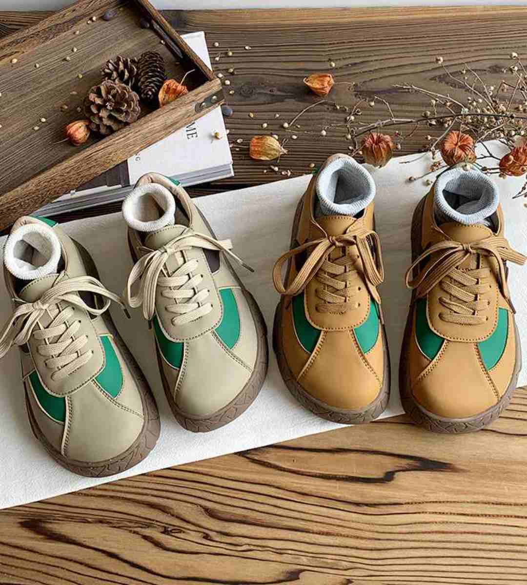 Spring Chunky Sneakers Leather Fashion Multi-color 2024