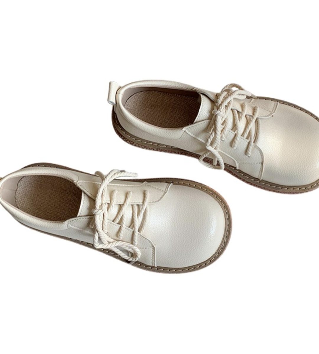 Spring Thick-soled Lace-up Round Toe Shoes Leather Aesthetic