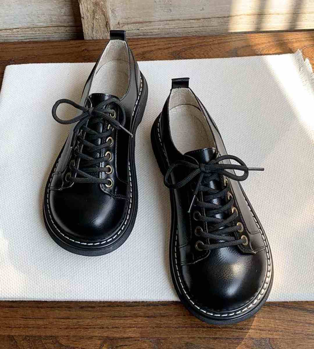 Spring Flat Vintage Leather JK Uniform Shoes Women