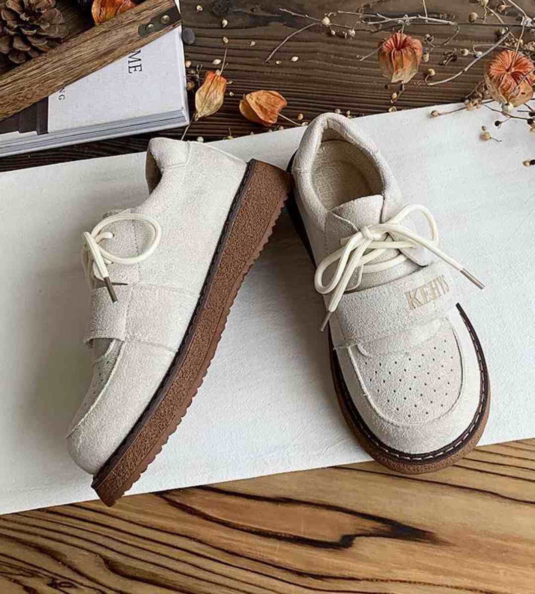 Autumn Casual Round Toe Thick Sole Suede Shoes Women